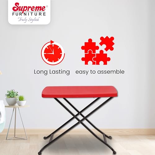 Image of Supreme Furniture Civic Multi-Purpose 3 Height Adjustable Rectangle Plastic Table,Portable for Study, Office, Work from Home, School, Living, Laptop, Bed, Indoor & Outdoor(Red)