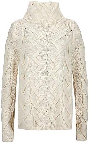 SCOTTISH ESSENCE Ladies Pure British Wool Cable Knit Turtleneck Jumper, Arran Pattern, Made in UK (UK, Alpha, XL, Regular, Regular, Cream)
