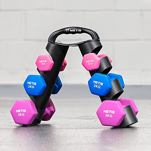 METIS Portamanubri Portatile - Porta Pesi Con Peso Massimo Di 15kg | Sostiene Fino A 3 Paia Di Manubri In Neoprene | Attrezzatura Per Palestra A Casa | Include Solo Il Portapesi