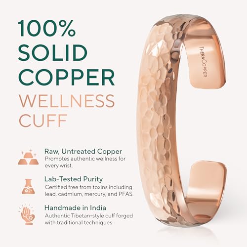 Image of TheraCopper Pure Copper Bracelets for Women & Men, Cuff | 100% Real Copper Bracelet for Men & Women - Raw, Solid & Uncoated, Authentic Tibetan Handmade Jewelry, Adjustable Cuff Bangle