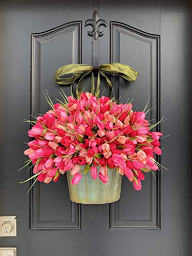 image for N / B Artificial Tulip Wreath for Mother's Day,Tulip Artificial Flower