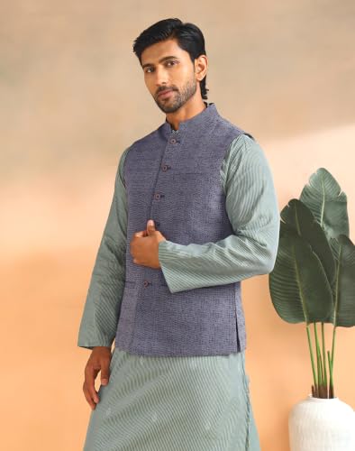 Image of Fabindia Mens Cotton Regular Fit Dobby Standard Length Nehru Jacket