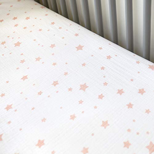 Newton Baby Fitted Crib Sheets (2-Pack) | Organic Muslin Cotton, Breathable & Soft Baby Sheets For Crib, Washable Baby Mattress Sheets, Fits Any Standard Sized Crib, Stardust Blush Coral + White #TOP7