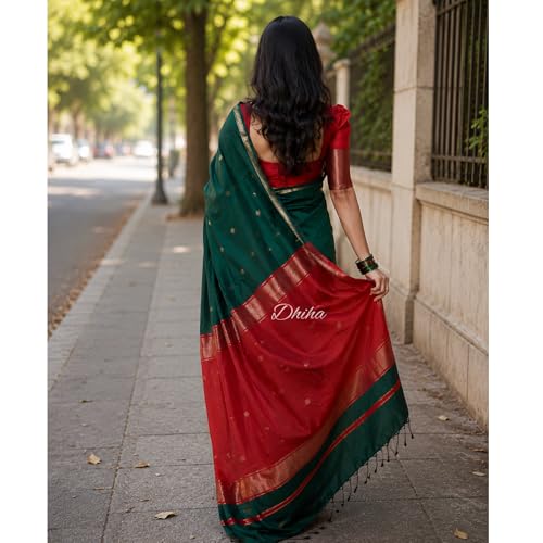 Image of Original Maheswari Cotton Silk Saree for Women | Kanjivaram Pure Silk Cotton Sari with Blouse | Zari Work | Tassels | Handloom Weave
