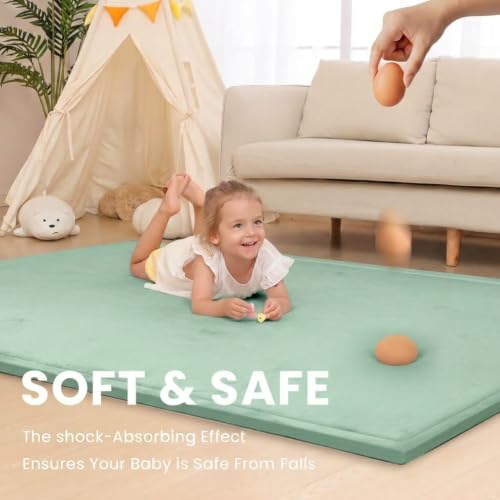 Image of Baby Play Mat for Floor,1.3 inch Thick Memory foam Tummy Time Mat for Toddlers,Infants,kids,Water-Repellent Soft Nursery Rug,Extra Large Non Slip for Crawling&Yoga,Tatami Style for Living Room(Sage Green)