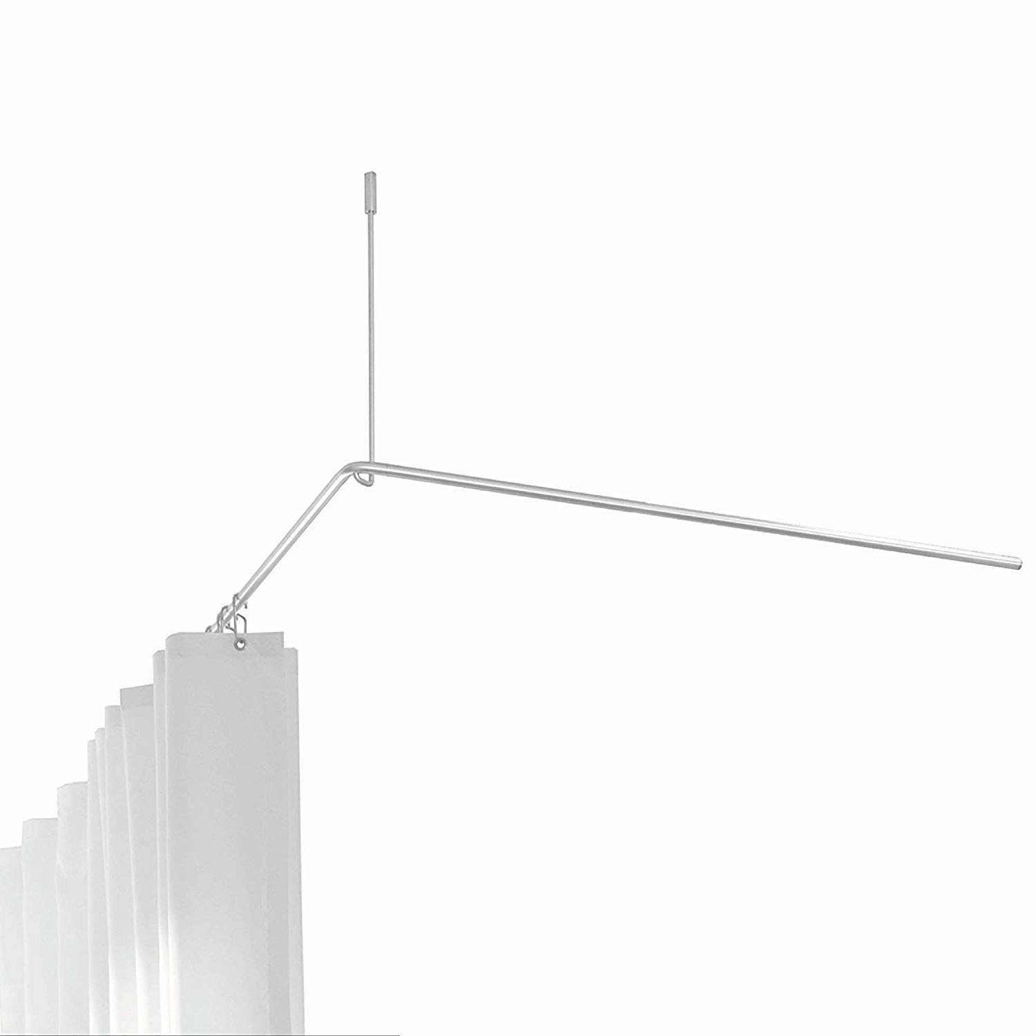 PHOS Design, DSE900, kształt litery L 90 x 90 cm drążek do zasłony prysznicowej, narożny, stal nierdzewna, szlifowany, wsporniki sufitowe, drążek kątowy, drążek prysznicowy, uchwyt do zasłony prysznicowej, drążek narożny prysznic, drążek prysznicowy