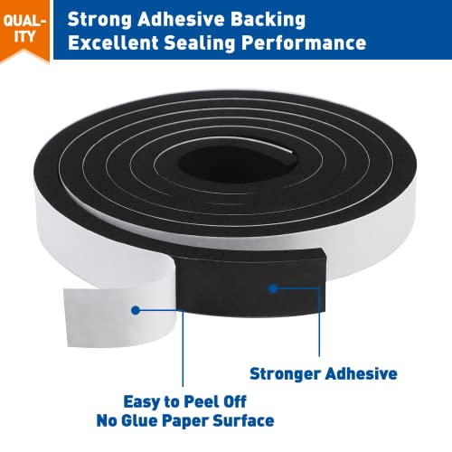 Magzo Weather Stripping Door Seal, 1 Inch W X 3/8 Inch T, Closed Cell Foam Insulation Tape Adhesive, Total Length 13 Feet (6.5Ft X 2 Rolls) #TOP2