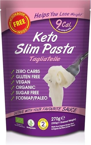 Eat Water Slim Tagliatelle Pasta 270g (Pack of 20) Organic Konjac Flour & Oats Shirataki Pasta, Zero Carb, Low Calorie, Gluten, Fat & Sugar Free, Vegan High Fibre Ready to Eat, Paleo Diet Friendly