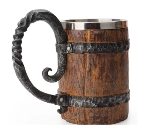 Roil Viking Cup Wood Style Barrel Mug Tankard With Handle | Drinkware Stainless Steel Double Wall Cocktail Mug #TOP9