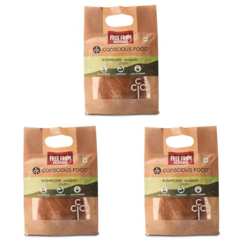 Image of Conscious Food Sugarcane Jaggery | 925g | Preservative Free & Traditionally made | Sharkara Bellam, Nattu Sakkarai Granules Jaggery, Vellam, Gud (Pack of 3)