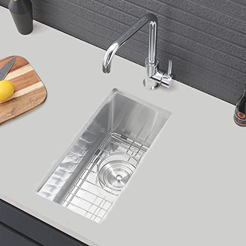 Friho 18"X10" Drop In Wet Bar Prep Kitchen Sink 16 Gauge Stainless Steel Single Bowl Bar Sink,Brushed Nickel Rv Sinks And Outdoor Undermount Bar Sink With Bottom Grid & Drain #TOP21