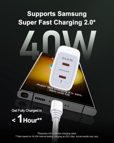 Image of 40W USB C Charger Block for iPhone 17e 17 Pro Max Apple USBC Wall Plug Fast | Super Fast Charging Type C Cube, Dual C Port Power Adapter, Android Cargador Typec Box for Sum Sung S26+ S25, i Phone Brick