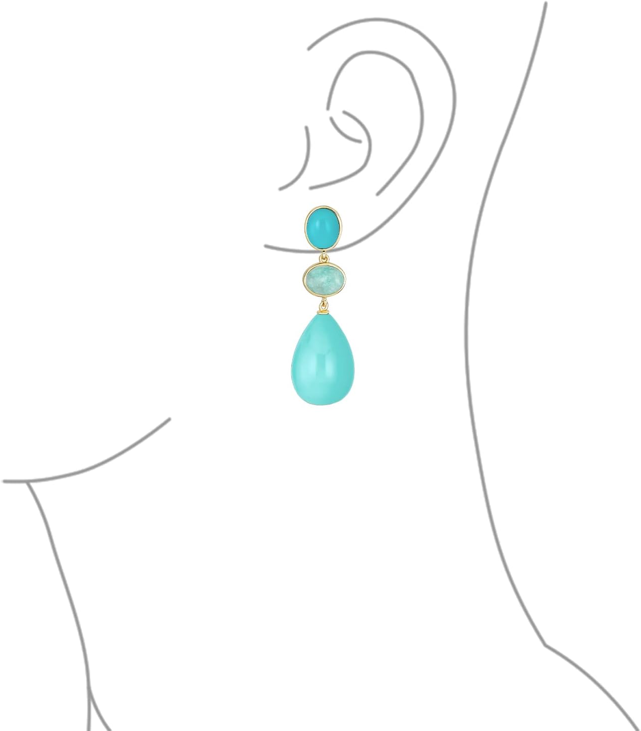 Linear Multi Color 3 Tier Natural Gemstone Black Onyx Blue Turquoise Navy Sodalite Rose Quartz Chandelier Elongated Long Teardrop Dangling Earrings for Women Teens Silver Plated - Image 3