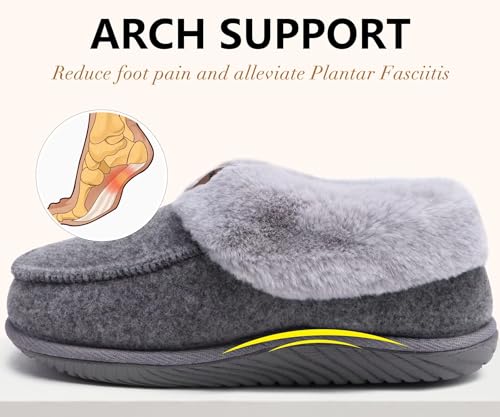 Image of COFACE Women's Arch Support Memory Foam House Slippers Ladies Warm Fuzzy Faux Fur Collar Winter Moccasin Shoes with Orthotic Plantar Fasciitis Indoor Outdoor Grey Size 11