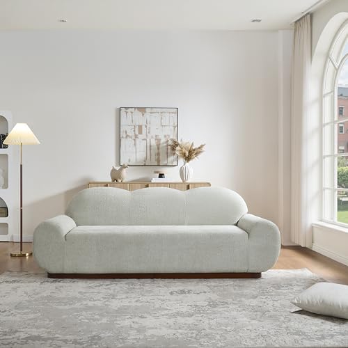 Christopher Knight Home Zera 88" Comfy Boucle Upholstered Cloud Couch, 3-Seater Sofa Couches, Low Profile Home Sofa Living Room with Round Arm, Sturdy Wooden Frame Lounge Chair Indoor, Light Green