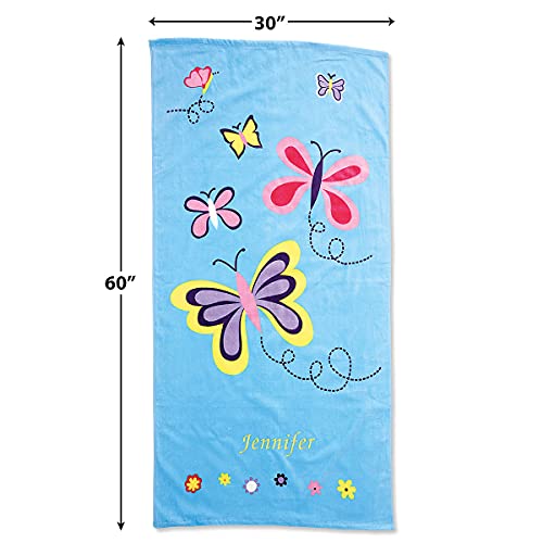 Lillian Vernon Personalized Beach And Bath Towel For Girls - Butterfly Design, Extra-Large, 100% Cotton, Custom Embroidered, 30 Inch X 60 Inch #TOP2