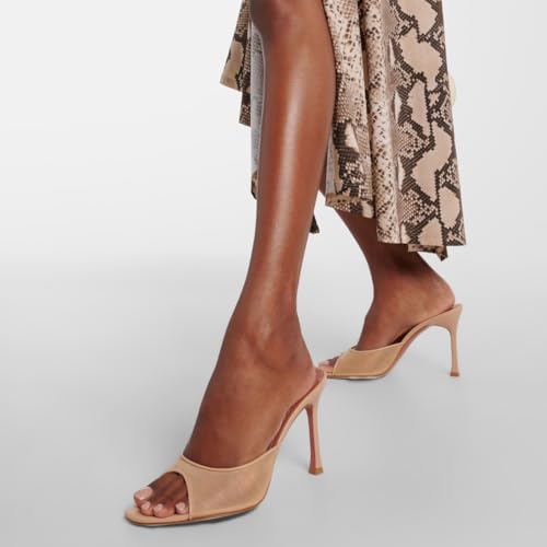 Neutral Mesh Heels Mules for Women Peep Open Toe Backless Stiletto Heel Sandals Party Dress Slip-on Lace Heeled Mule4