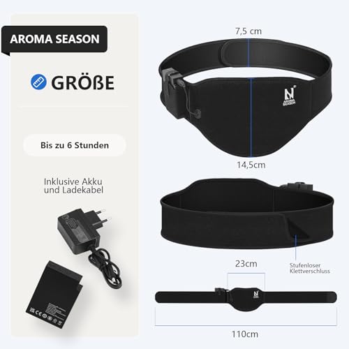 AROMA SEASON Wärmegürtel | Unauffälligiger Begleiter To Go mit 6h Akku für Bauch/Rücken/Lenden | Heizgürtel Ferninfrarot (FIR) | Elektrisches Heizkissen mit Abschaltautomatik