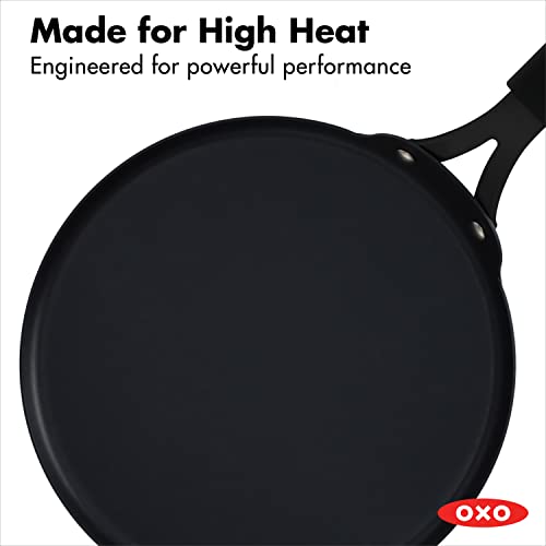 Oxo Obsidian Pre-Seasoned Carbon Steel, 10" Crepe And Pancake Griddle Pan With Removable Silicone Handle Holder, Induction, Oven Safe, Black #TOP6