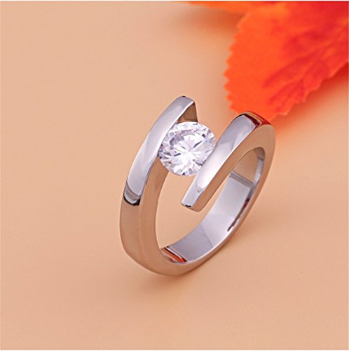 Hijones Women's Stainless Steel Round White Cubic Zircon Engagement Wedding Band Ring Silver Size 7 #TOP3