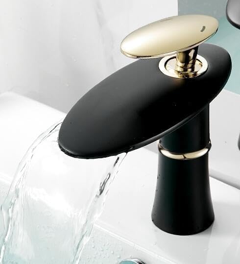 Basin Faucet Bathroom Waterfall Gold White Mixer Tap Hot and Cold Sink(Black Gold Short)