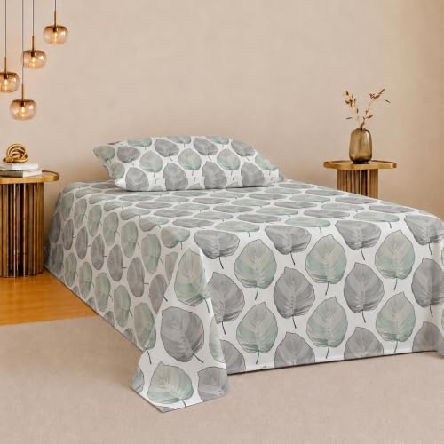 Image of IVAZA 240 TC Soft Ezyption Cotton Floral Print Single Bed Bedsheet - with 1 Pillow Covers, Hypoallergenic, Brethable, (Size- 60 x 90 Inch | Damask Firozi