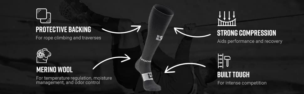 Merino Wool Long Compression Socks - Wool Compression Socks for Mountain Biking And Cycling, Cycling, Gym, Running, Hiking,Work - Cushioned Athletic Socks (Black/Gray,Large)3