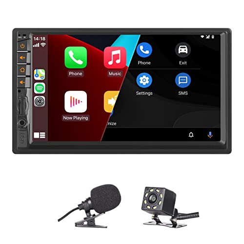LXKLSZ Radio de Coche de Doble DIN Compatible con Carplay/Android Auto con Pantalla táctil de 7 Pulgadas Bluetooth/Mirror Link/Llamadas Manos Libres/FM/Am/EQ Cámara de visión Trasera remota Cover