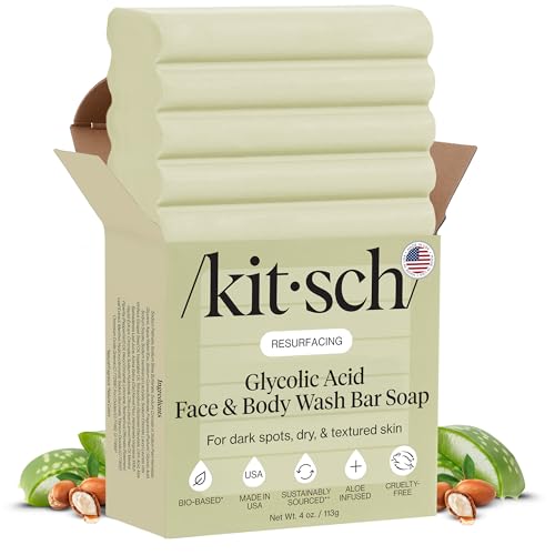 Kitsch Glycolic Acid Face & Body Wash Bar – Resurfacing Bar Soap with Shea Butter for Smoother,...