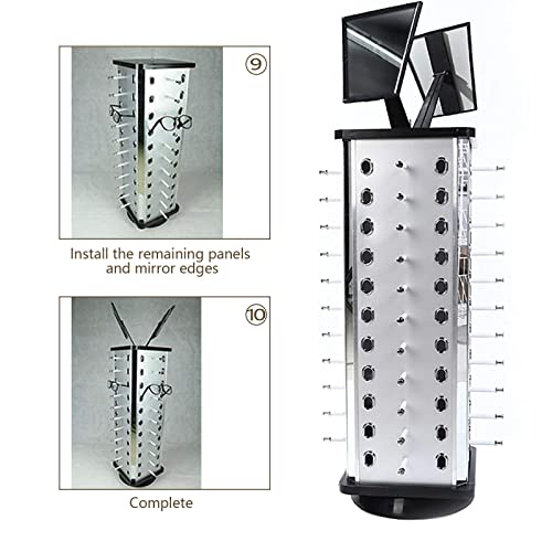 Oukaning Retail Sunglasses Display Stand, 44 Pairs 360° Rotating Glasses Display Holder Organizer Rack Freestanding W/Mirrors For Shop Display Exhibition Display Home Ornament Usa Stock (Square) #TOP6