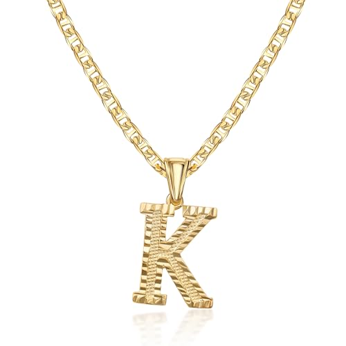 Barzel 18K Gold Plated Initial Necklace with Diamond Cut Initial,18