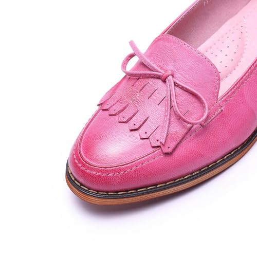 Image of Mona flying Women's Leather Tassel Loafers Slip on Flat Office Work Shoes