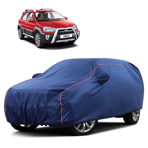 Image of Sulfar 100% Water Resistant Car Body Cover Compatible with Mirror for Toyota Etios Cross (Triple Stitched, Full Bottom Elastic, Blue Taffeta with Red Piping)