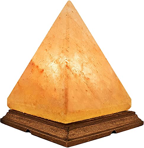 Decrum Pink Himilayan Pyramid Salt Lamp Crystal Natural Hymalain Salt Rock Lamp for Gifts Air Purifying, Indoor & Outdoor Use, Wood Base | PyramidStone