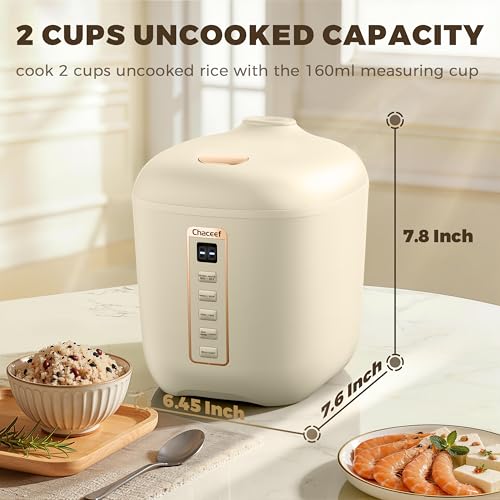 CHACEEF Mini Rice Cooker 2 Cups Uncooked, 1.2L Rice Cooker Small, Portable Non-Stick Small Travel Rice Maker, BPA Free, Smart Control Multifunction Cooker with 24 Hours Timer Delay & Keep Warm Function, Beige by CHACEEF - Used condition - Image 3
