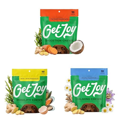 Get Joy Mobility Chews for Dogs, Hip & Joint Soft Chew, Chicken, 90 Count | Soft daily chew dogs take like a treat. Vet formulated, made in the USA, for adult and senior dogs of every size.
