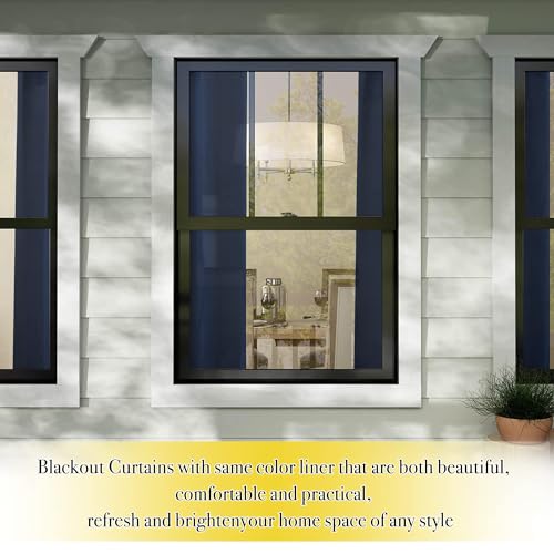 Image of NICETOWN 100% Blackout Curtain Panels, Thermal Insulated Same Color Liner Curtains for Nursery Room, Noise Reducing and Cold Blocking Drapes for Windows (2 Panels, Navy Blue, W42 x L63)