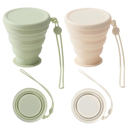 2 vasos plegables de silicona, 200 ml, sin BPA, vasos plegables de silicona con tapa hermética, vasos de viaje plegables reutilizables para picnic, camping, senderismo