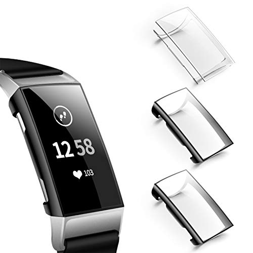NANW Screen Protector Compatible with Fitbit Charge 4 / Fitbit Charge 3, 3 Pack Soft Slim Full-Around Protective Charge 3 Case Cover Bumper for Charge 4 / Charge 3 / Charge 3 SE Smartwatch