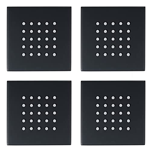 Yalsfowe Shower Head Body Spray Black, 4 inches Square Shower Jet Body Massagers Spray Spa Brass, Wall Mount Jet Shower, High Pressure Side Sprayer,4pcs