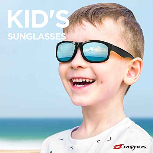 RIVBOS Kids Sunglasses with Strap Polarized UV Protection Flexible Rubber Shades for Boys Girls RBK0232