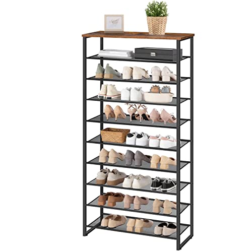 HOOBRO 10-Tier Shoe Rack, Large Capacity Shoe Organizer Shelf, Shoe Storage Unit for 27-36 Pairs of Shoes, for Entryway, Hallway, Closet, Dorm Room, Industrial, Rustic Brown BF107XJ01 by HOOBRO - Image 8