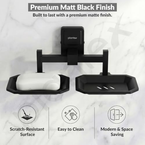 Image of Plantex 304 Grade Stainless Steel Dual Soap Holder for Bathroom /Soap Case /Soap Stand /Soap Tray /Bathroom Accessories - Darcy(Black)