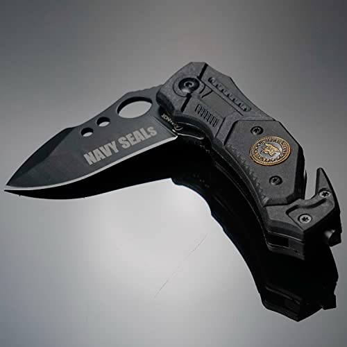 Navaja Apertura asistida MINI NAVY SEALS | Navaja de bolsillo con apertura asistida, cuchillo plegable para hombres | Hoja acero inoxidable: 6cm | Navaja supervivencia, senderismo, camping 19390A Cover
