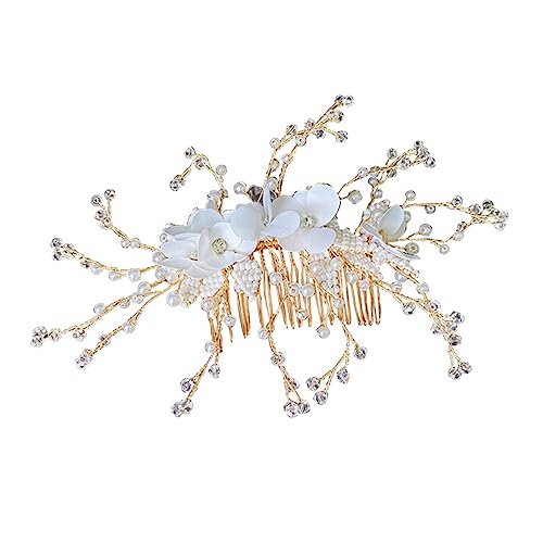 Gogogmee 美しいパールとシルクフラワーの手作りブライダルヘアコーム 結婚式用ヘアアクセサリー ユニークデザインで魅力を引き立てる 耐久性のある素材使用 髪飾りやお呼ばれにも