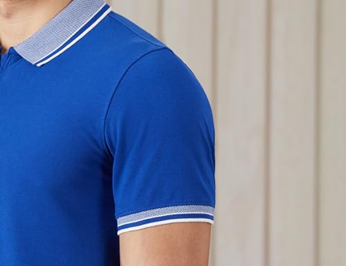 Image of Amazon Brand - Symbol Men's Cotton Rich Solid Zipper Polo Collar Tshirts | Half Sleeves | Plain-Regular Fit (Available in Plus Sizes)