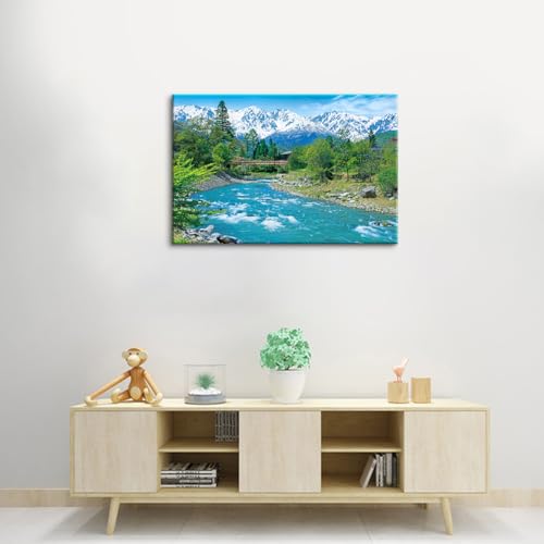 モダン 部屋飾り 白馬三山と清流 - 長野 日本風景 アートパネル パネル ポスタシー アートフレーム ポスター装飾画 シリーズ アートボード 壁の絵 壁掛け 木枠付きの完成品 (50x70cm(20x28in),1) [3]