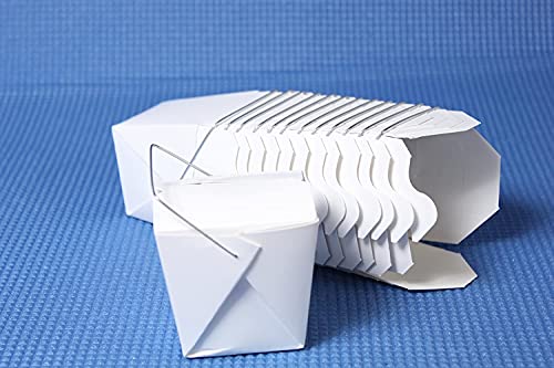 Qqoutlet White Chinese Asian Paper Take Out Box With Wire Handle, Leak And Grease Resistant Stackable To Go Boxes (10, 16 Oz) #TOP2