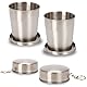 2 Stück Edelstahl Faltbecher Outdoor Reisenklappbecher Leicht 250ml Einziehbarer Zusammenklappbarer Becher Tragbare Teleskopbecher Wiederverwendbar Klappbecher mit Schlüsselkette für Camping Wandern