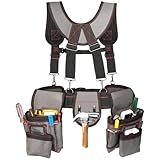 Tool Belt,Professional Tool Belts for Men with Suspenders,18 Pockets Heavy Duty Tool Pouch,Heavy Duty Detachable Adjustable Utility Belt Work Bags for Electrician,Carpenter(Gray)